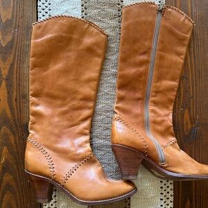 Vintage Tan Camel Leather Knee-High Boots